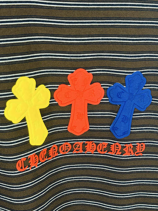 クロムハーツスーパーコピー 馬蹄クロス3Dプリント黒と白のストライプ 長袖シャツ