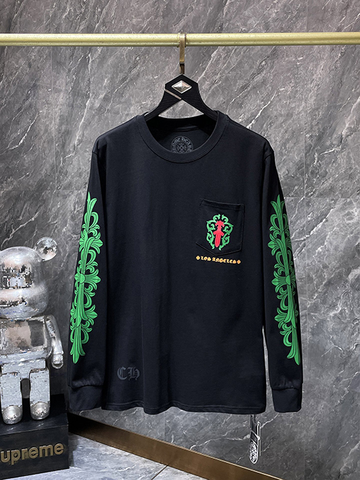 クロムハーツコピー 限定蔓と剣をデザインした緑の花柄ロングスリーブシャツ