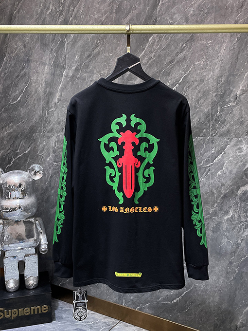 クロムハーツコピー 限定蔓と剣をデザインした緑の花柄ロングスリーブシャツ