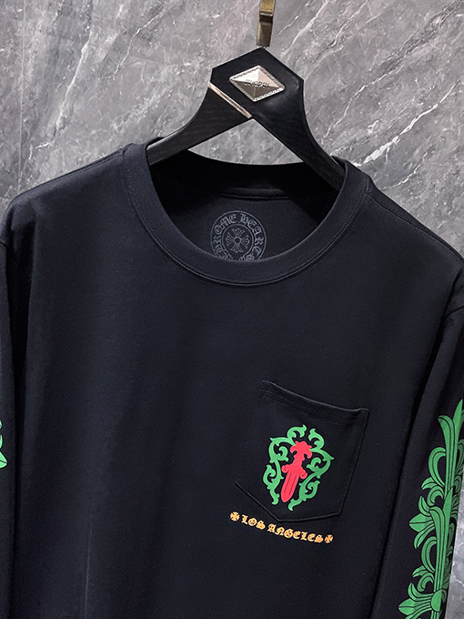 クロムハーツコピー 限定蔓と剣をデザインした緑の花柄ロングスリーブシャツ