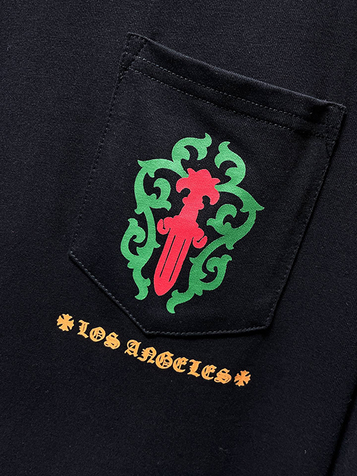 クロムハーツコピー 限定蔓と剣をデザインした緑の花柄ロングスリーブシャツ