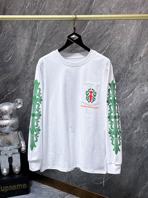 クロムハーツコピー 限定蔓と剣をデザインした緑の花柄ロングスリーブシャツ