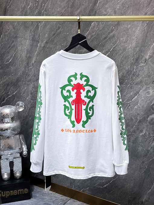 クロムハーツコピー 限定蔓と剣をデザインした緑の花柄ロングスリーブシャツ