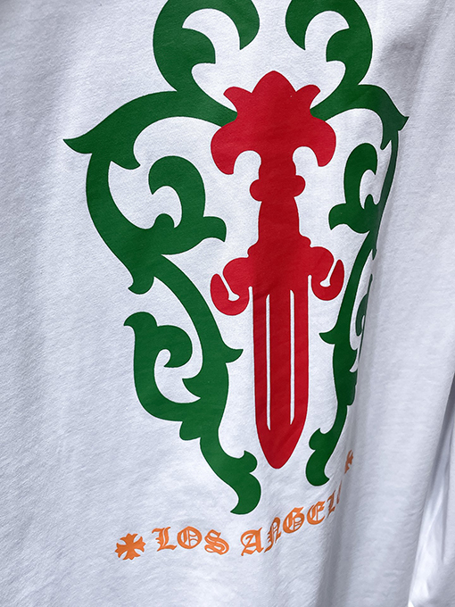 クロムハーツコピー 限定蔓と剣をデザインした緑の花柄ロングスリーブシャツ