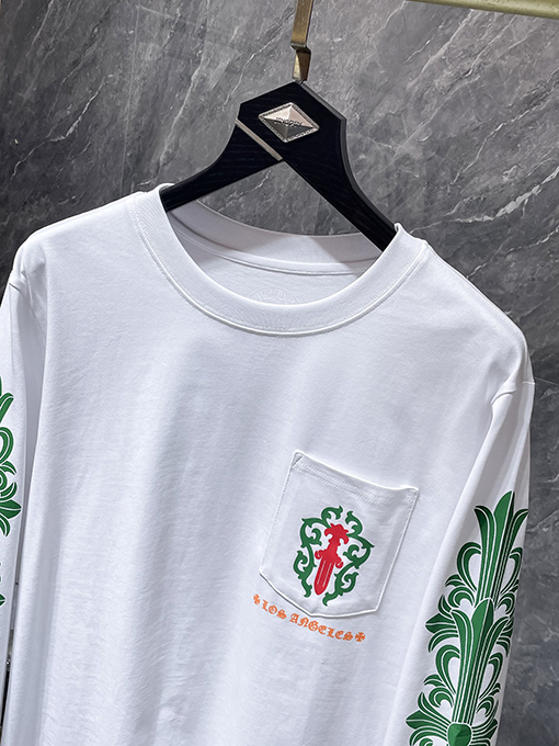 クロムハーツコピー 限定蔓と剣をデザインした緑の花柄ロングスリーブシャツ