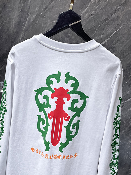 クロムハーツコピー 限定蔓と剣をデザインした緑の花柄ロングスリーブシャツ