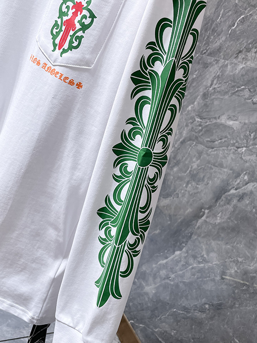 クロムハーツコピー 限定蔓と剣をデザインした緑の花柄ロングスリーブシャツ