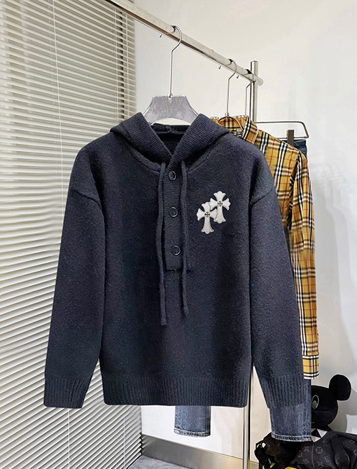 クロムハーツスーパーコピー レターロゴ入り厚ウールフード付きニットカーディガン