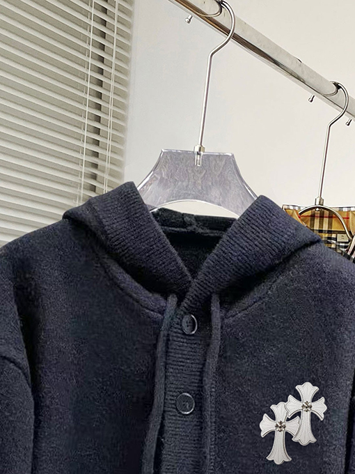 クロムハーツスーパーコピー レターロゴ入り厚ウールフード付きニットカーディガン