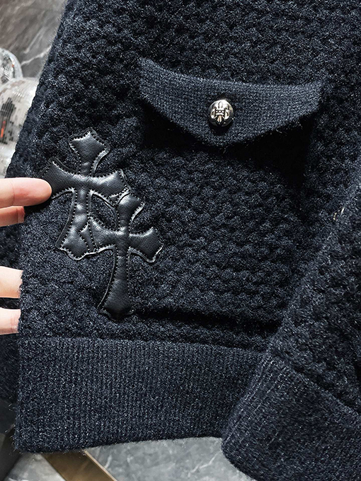 クロムハーツ ワッフルチェックのパッチワークカーディガンセーター