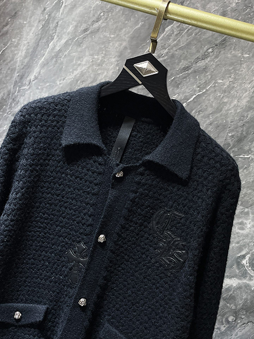 クロムハーツ ワッフルチェックのパッチワークカーディガンセーター