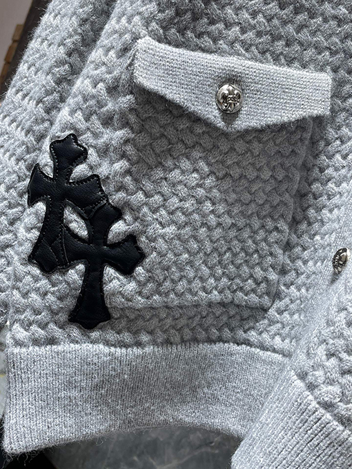 クロムハーツ ワッフルチェックのパッチワークカーディガンセーター