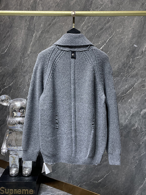 クロムハーツ 新モデルシルバーボタン付きバナナカラーウール&レザーパッチワークカーディガン