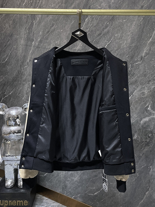 クロムハーツ レザースリーブとベースボールの刺繍サンスクリットクロスのウールコート