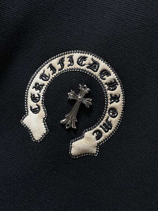 クロムハーツ レザースリーブとベースボールの刺繍サンスクリットクロスのウールコート