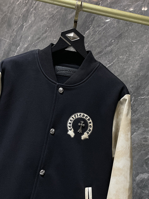 クロムハーツ レザースリーブとベースボールの刺繍サンスクリットクロスのウールコート