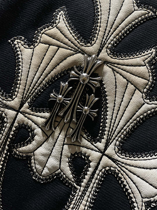 クロムハーツ レザースリーブとベースボールの刺繍サンスクリットクロスのウールコート