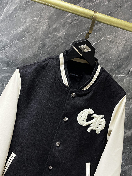 クロムハーツ 新しいサンスクリット十字ウールレザースリーブパッチワークデザイン