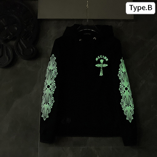 クロムハーツコピー グラフィティホースシュー手描き暗闇で光るフード付きスパーカー