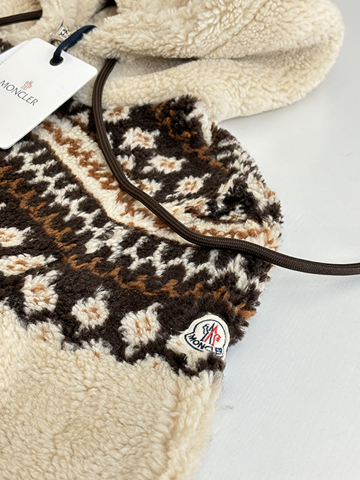 モンクレール 幾何学模様のジャカードウール混紡プラッシュフード付きジャケット