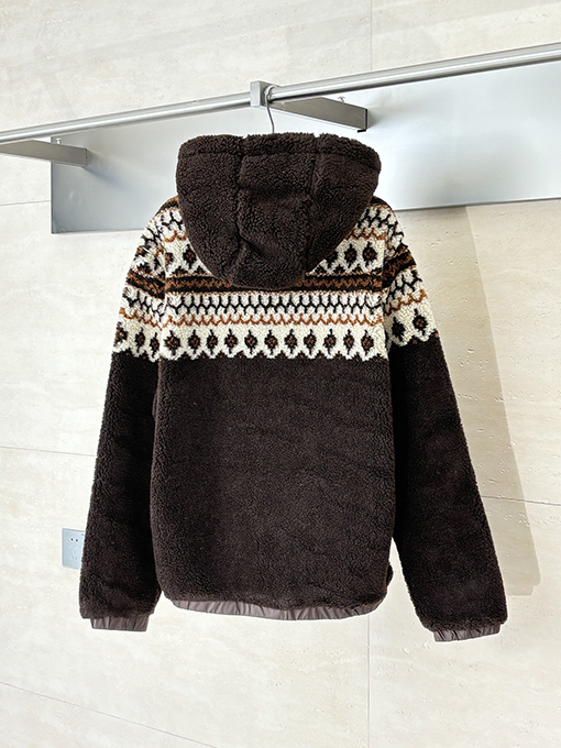 モンクレール 幾何学模様のジャカードウール混紡プラッシュフード付きジャケット