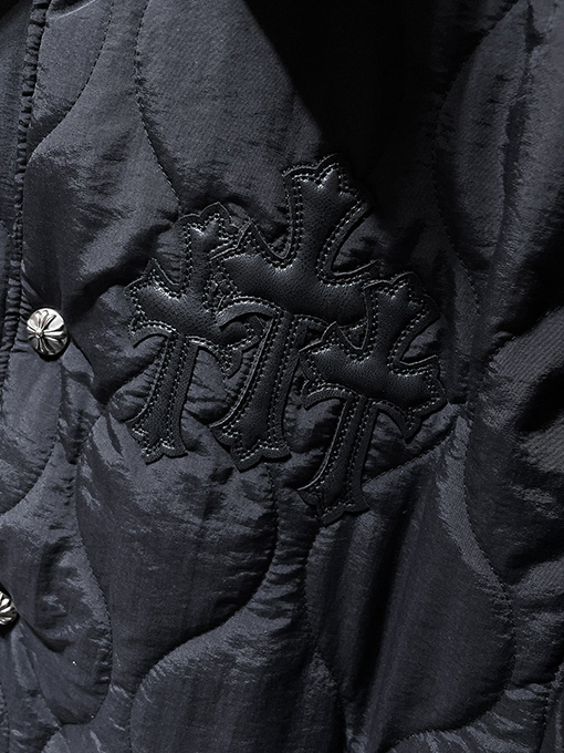 クロムハーツコピー クロス柄のレザーカラー刺繍りコットンパッド入りジャケット