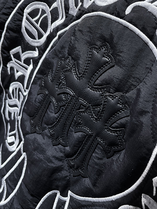 クロムハーツコピー クロス柄のレザーカラー刺繍りコットンパッド入りジャケット