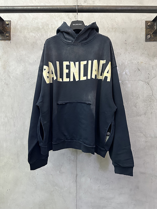バレンシアガ Balenciaga シルバーテーププリントフード付きスウェットシャツ
