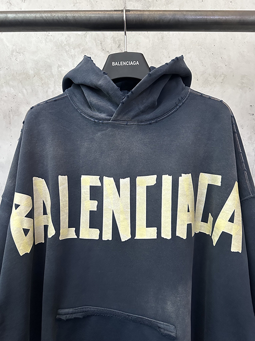 バレンシアガ Balenciaga シルバーテーププリントフード付きスウェットシャツ