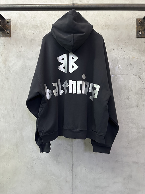 バレンシアガ Balenciaga シルバーテーププリントフード付きスウェットシャツ