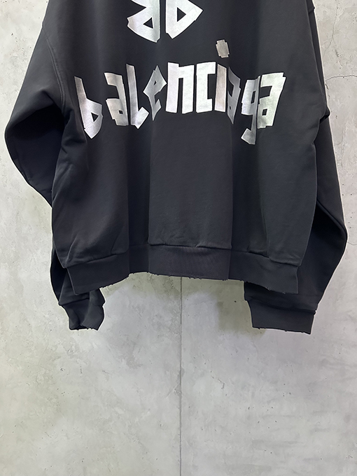 バレンシアガ Balenciaga シルバーテーププリントフード付きスウェットシャツ