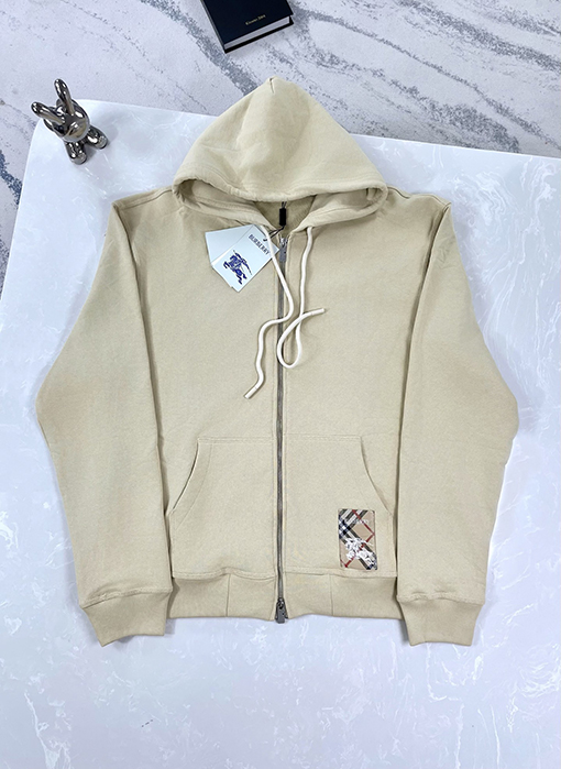 バーバリー チェック柄パッチワークウォーホースフード付きジップアップスウェットシャツ