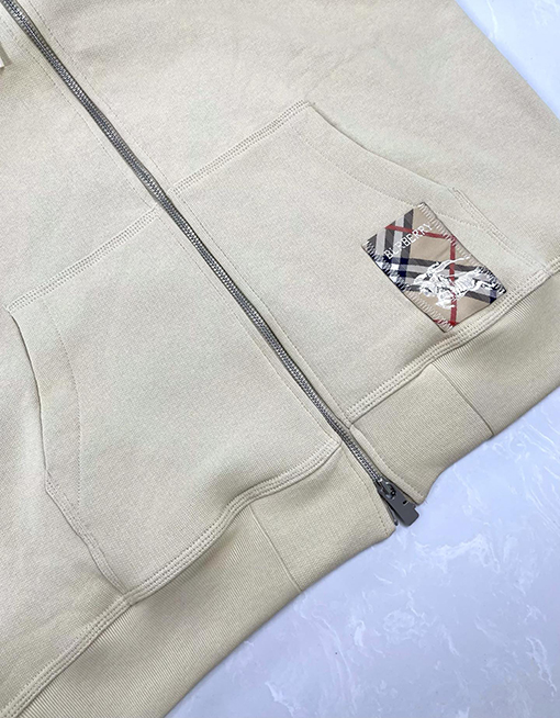 バーバリー チェック柄パッチワークウォーホースフード付きジップアップスウェットシャツ