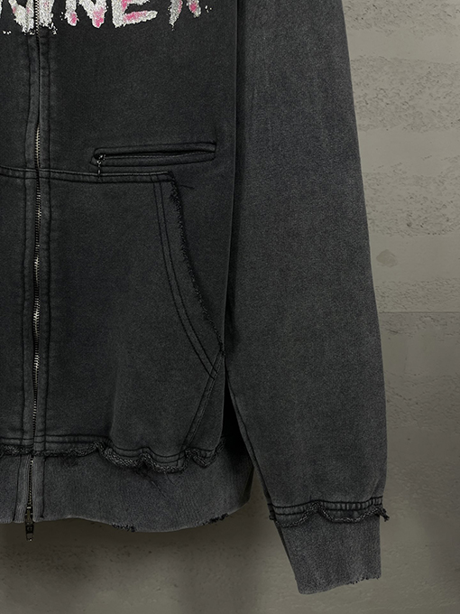 バレンシアガ FASHION DESIGNER レターアート ゴールド&シルバー ピンクプリント ジッパー フード付きスウェットシャツ