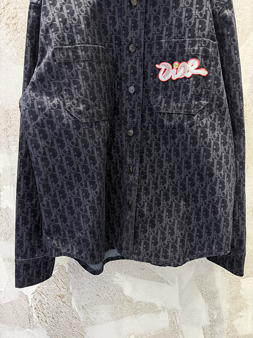 DIOR X KAWS 限定蛇年刺繍りフロックバーンアウトモノグラムプリントシャツ