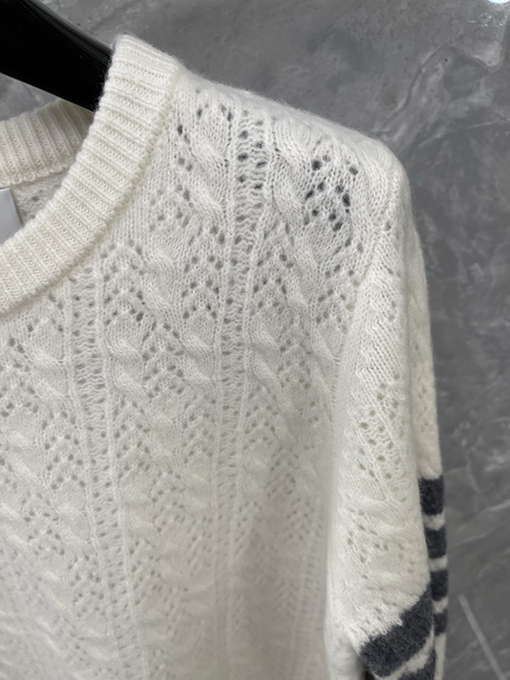 トムブラウン レディース透かし編みケーブルニットプルオーバーセーター