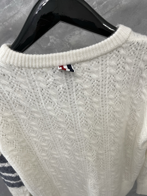 トムブラウン レディース透かし編みケーブルニットプルオーバーセーター