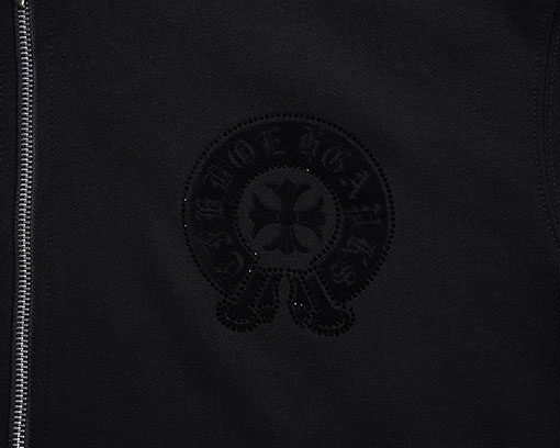 クロムハーツ ウォッシュと焼けしたフローラルアップリケ刺繍と透かしりのラインストーンしたフード付ジップアップスウェットシャツ