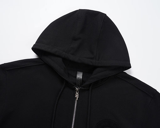 クロムハーツ ウォッシュと焼けしたフローラルアップリケ刺繍と透かしりのラインストーンしたフード付ジップアップスウェットシャツ