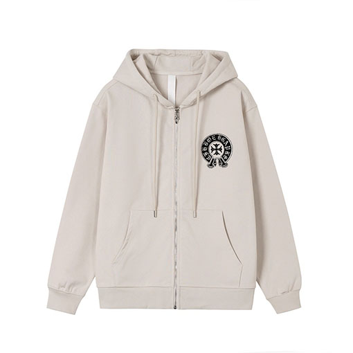 クロムハーツ ウォッシュと焼けしたフローラルアップリケ刺繍と透かしりのラインストーンしたフード付ジップアップスウェットシャツ