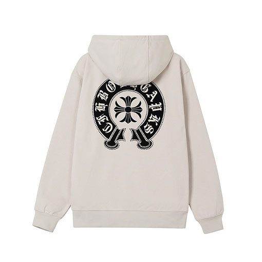 クロムハーツ ウォッシュと焼けしたフローラルアップリケ刺繍と透かしりのラインストーンしたフード付ジップアップスウェットシャツ