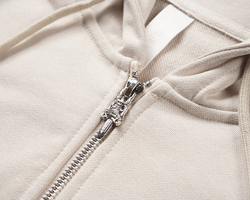 クロムハーツ ウォッシュと焼けしたフローラルアップリケ刺繍と透かしりのラインストーンしたフード付ジップアップスウェットシャツ