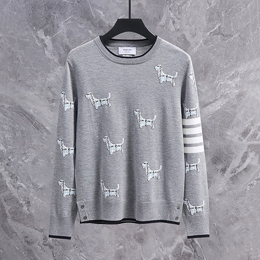 トムブラウン 子犬プリントのジャカードウールクルーネックセーター