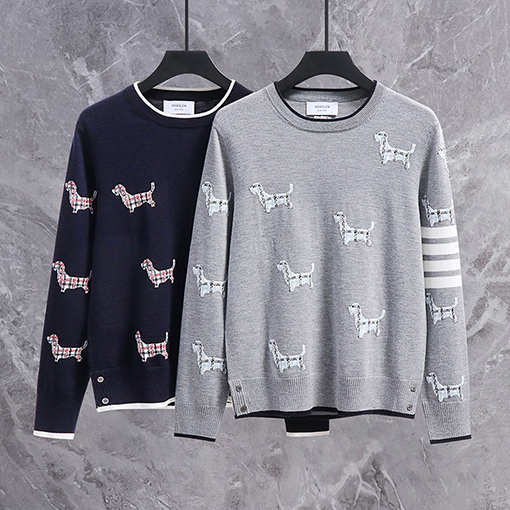 トムブラウン 子犬プリントのジャカードウールクルーネックセーター