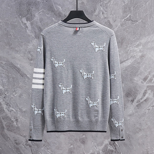 トムブラウン 子犬プリントのジャカードウールクルーネックセーター