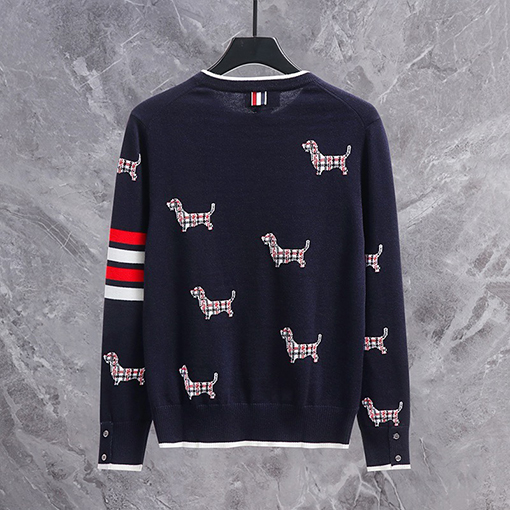 トムブラウン 子犬プリントのジャカードウールクルーネックセーター