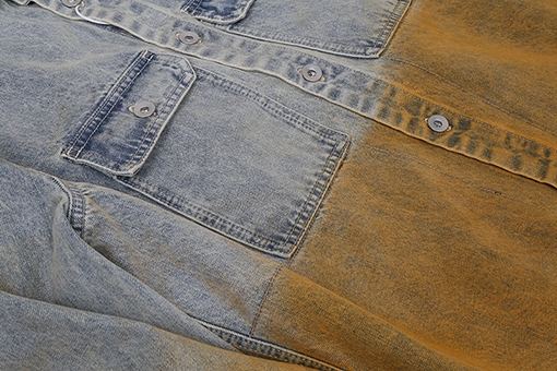 リックオウエンス グラデーションイエローのウォッシュダメージデニムジャケット