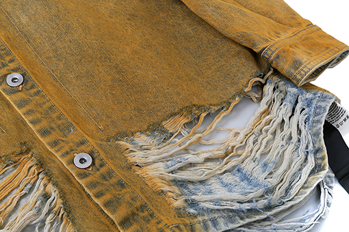 リックオウエンス グラデーションイエローのウォッシュダメージデニムジャケット