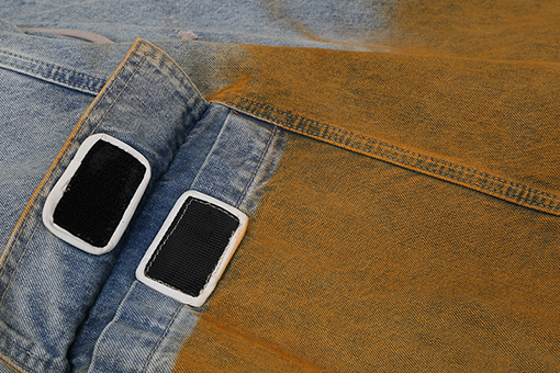 リックオウエンス ウォッシュダメージ破れしたグラデーションイエローのワイドレッグワークウェアジーンズ