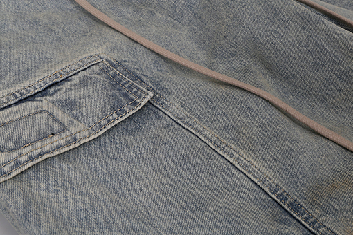 リックオウエンス ウォッシュダメージ破れしたグラデーションイエローのワイドレッグワークウェアジーンズ